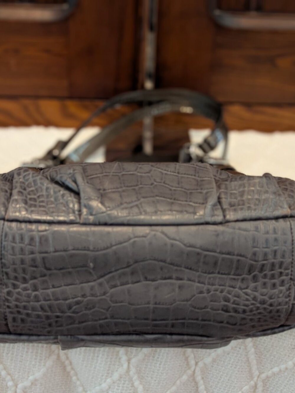 Coach Madison Maggie Shoulder Bag Croc Embossed Grey Leather - Picture 6 of 14
